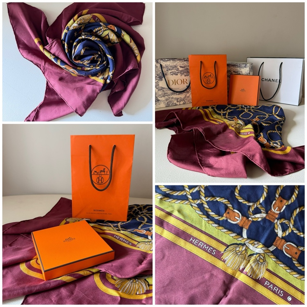 Hermès- Cordelieres Carre 90 Silk Scarf Box Bag